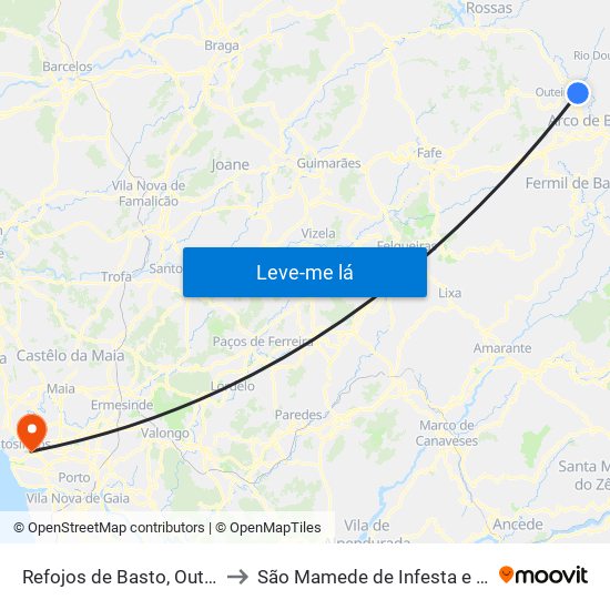 Refojos de Basto, Outeiro e Painzela to São Mamede de Infesta e Senhora da Hora map