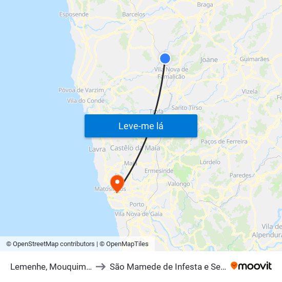 Lemenhe, Mouquim e Jesufrei to São Mamede de Infesta e Senhora da Hora map