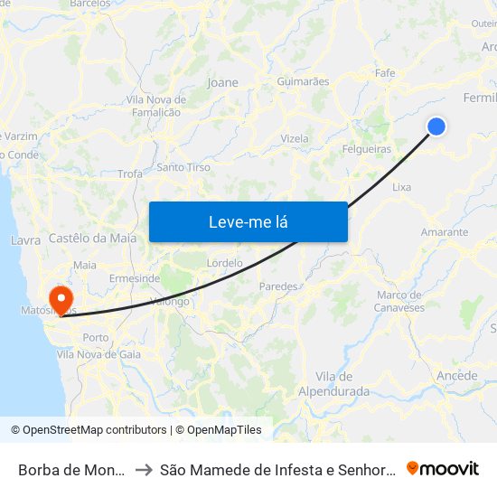 Borba de Montanha to São Mamede de Infesta e Senhora da Hora map