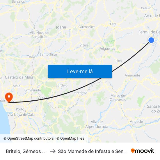 Britelo, Gémeos e Ourilhe to São Mamede de Infesta e Senhora da Hora map