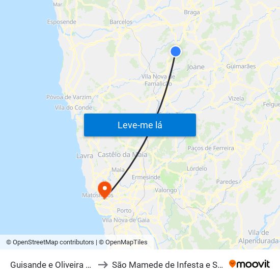 Guisande e Oliveira (São Pedro) to São Mamede de Infesta e Senhora da Hora map