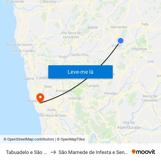 Tabuadelo e São Faustino to São Mamede de Infesta e Senhora da Hora map