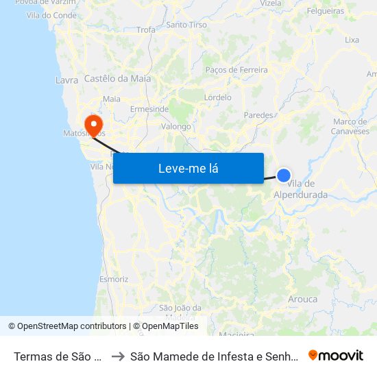 Termas de São Vicente to São Mamede de Infesta e Senhora da Hora map