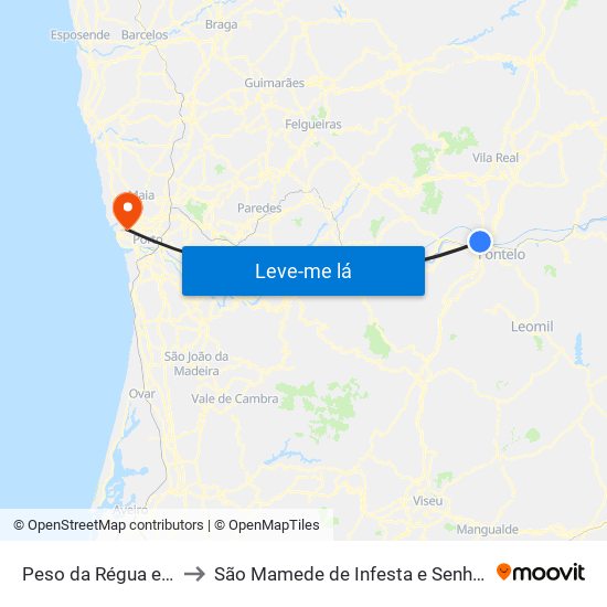 Peso da Régua e Godim to São Mamede de Infesta e Senhora da Hora map