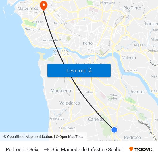 Pedroso e Seixezelo to São Mamede de Infesta e Senhora da Hora map