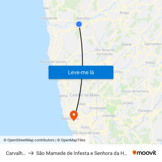 Carvalhal to São Mamede de Infesta e Senhora da Hora map
