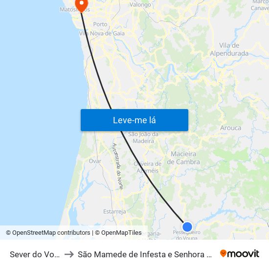 Sever do Vouga to São Mamede de Infesta e Senhora da Hora map