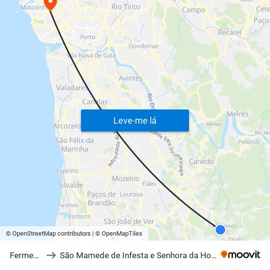 Fermedo to São Mamede de Infesta e Senhora da Hora map