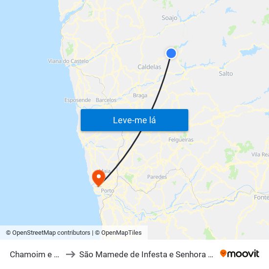 Chamoim e Vilar to São Mamede de Infesta e Senhora da Hora map