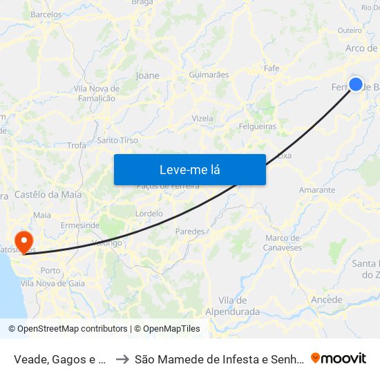 Veade, Gagos e Molares to São Mamede de Infesta e Senhora da Hora map