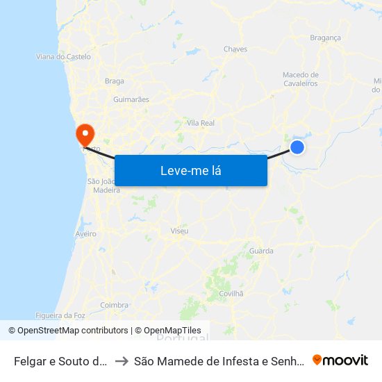 Felgar e Souto da Velha to São Mamede de Infesta e Senhora da Hora map