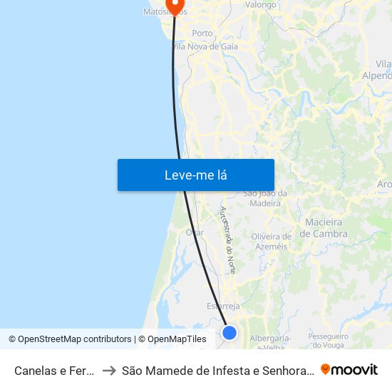 Canelas e Fermelã to São Mamede de Infesta e Senhora da Hora map