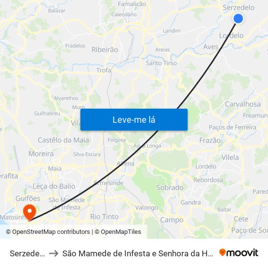 Serzedelo to São Mamede de Infesta e Senhora da Hora map