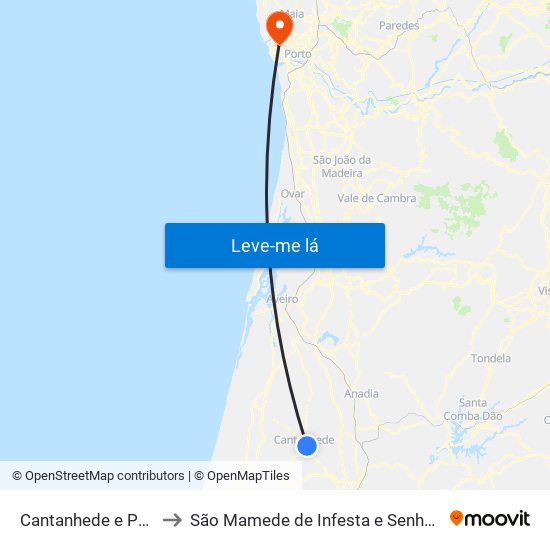 Cantanhede e Pocariça to São Mamede de Infesta e Senhora da Hora map