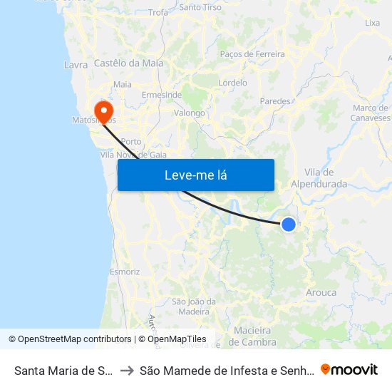 Santa Maria de Sardoura to São Mamede de Infesta e Senhora da Hora map