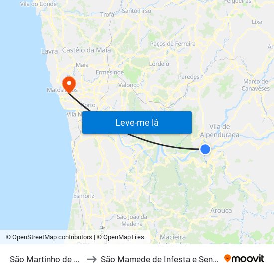 São Martinho de Sardoura to São Mamede de Infesta e Senhora da Hora map