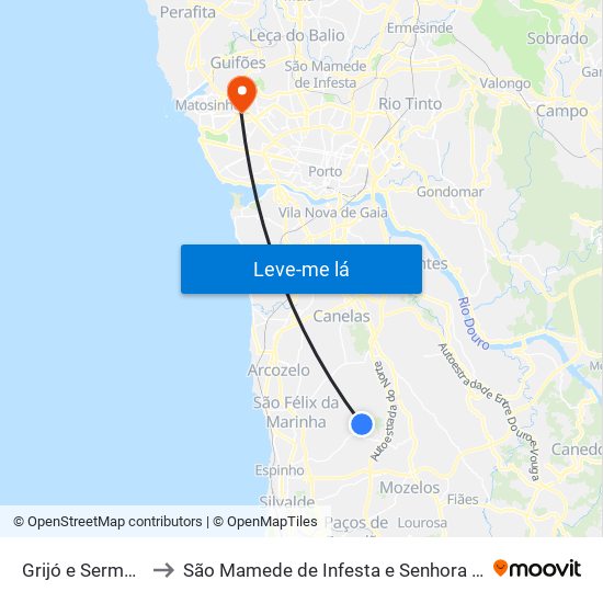 Grijó e Sermonde to São Mamede de Infesta e Senhora da Hora map