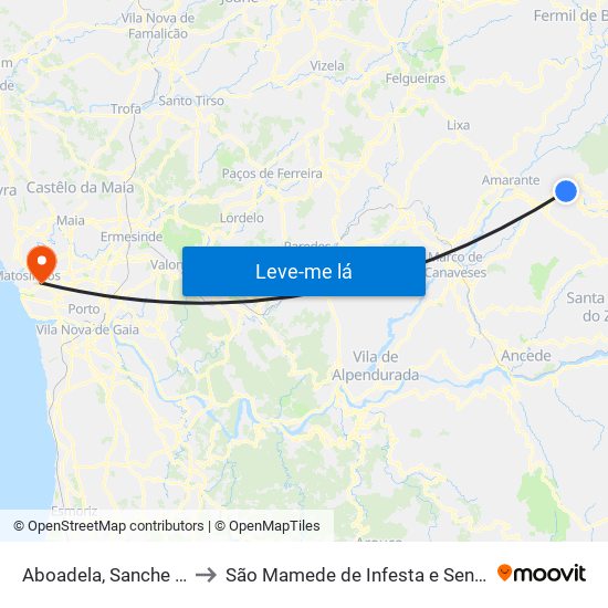 Aboadela, Sanche e Várzea to São Mamede de Infesta e Senhora da Hora map