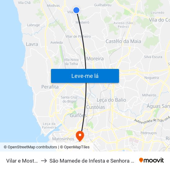 Vilar e Mosteiró to São Mamede de Infesta e Senhora da Hora map