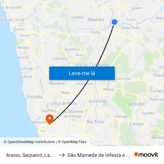 Areias, Sequeiró, Lama e Palmeira to São Mamede de Infesta e Senhora da Hora map