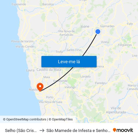 Selho (São Cristóvão) to São Mamede de Infesta e Senhora da Hora map
