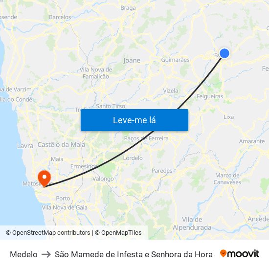 Medelo to São Mamede de Infesta e Senhora da Hora map