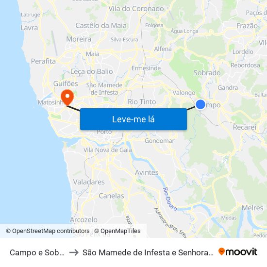 Campo e Sobrado to São Mamede de Infesta e Senhora da Hora map