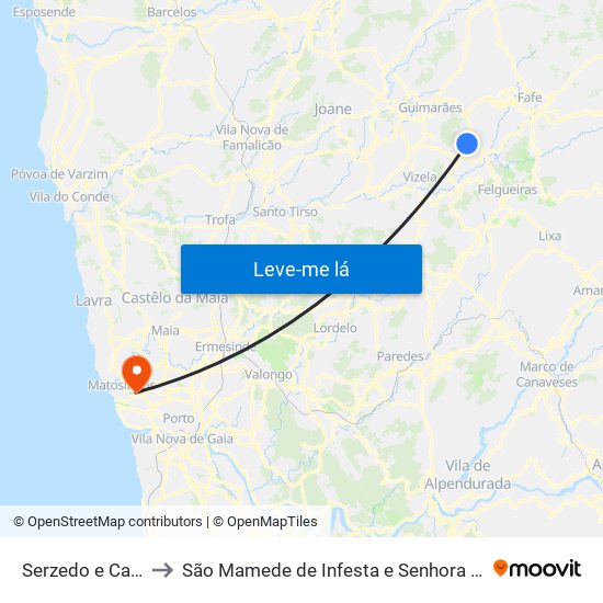 Serzedo e Calvos to São Mamede de Infesta e Senhora da Hora map