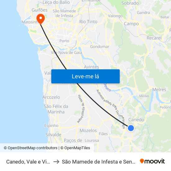 Canedo, Vale e Vila Maior to São Mamede de Infesta e Senhora da Hora map