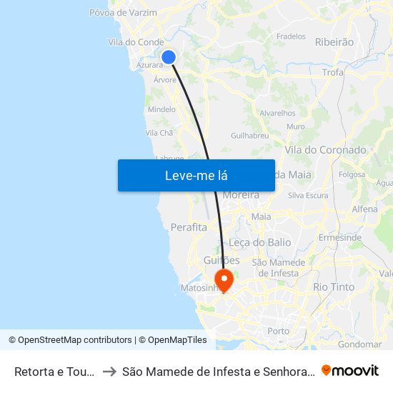 Retorta e Tougues to São Mamede de Infesta e Senhora da Hora map