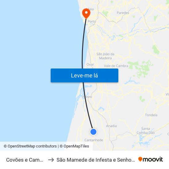 Covões e Camarneira to São Mamede de Infesta e Senhora da Hora map