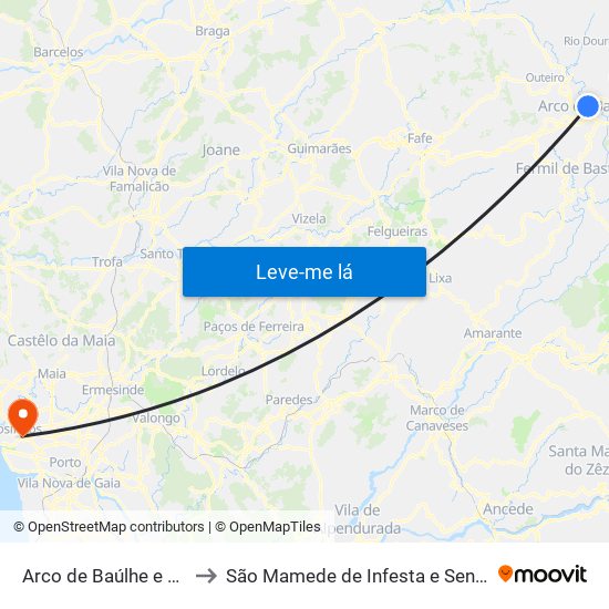 Arco de Baúlhe e Vila Nune to São Mamede de Infesta e Senhora da Hora map