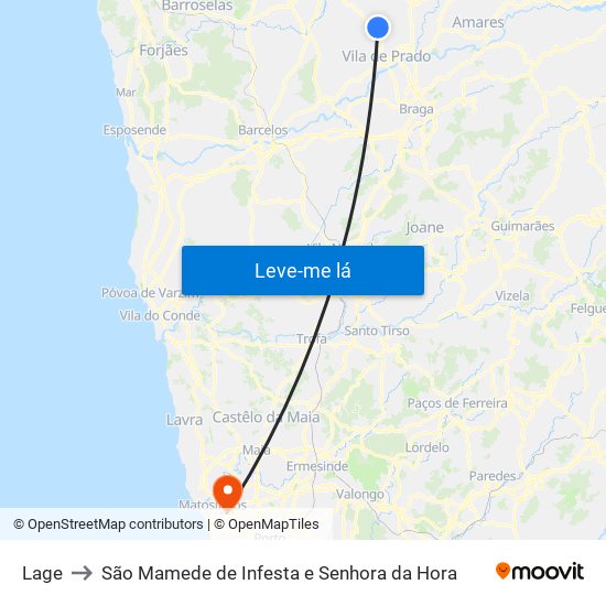 Lage to São Mamede de Infesta e Senhora da Hora map
