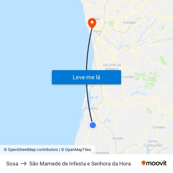 Sosa to São Mamede de Infesta e Senhora da Hora map