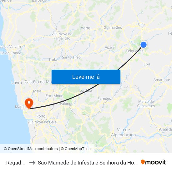 Regadas to São Mamede de Infesta e Senhora da Hora map