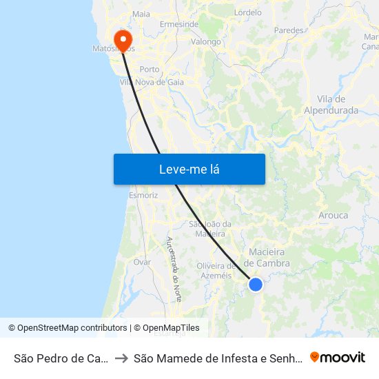 São Pedro de Castelões to São Mamede de Infesta e Senhora da Hora map