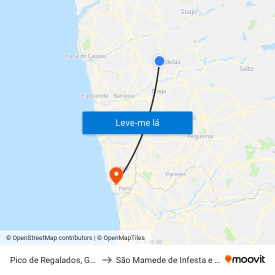 Pico de Regalados, Gondiães e Mós to São Mamede de Infesta e Senhora da Hora map