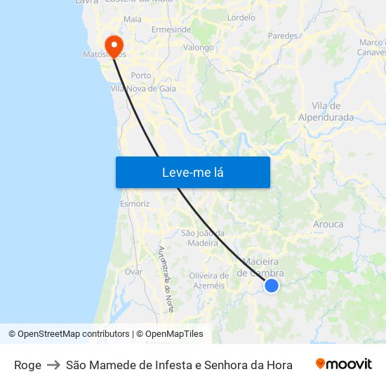 Roge to São Mamede de Infesta e Senhora da Hora map