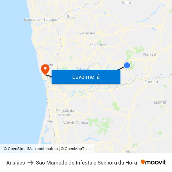 Ansiāes to São Mamede de Infesta e Senhora da Hora map