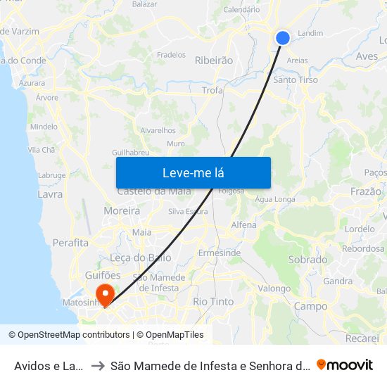 Avidos e Lagoa to São Mamede de Infesta e Senhora da Hora map