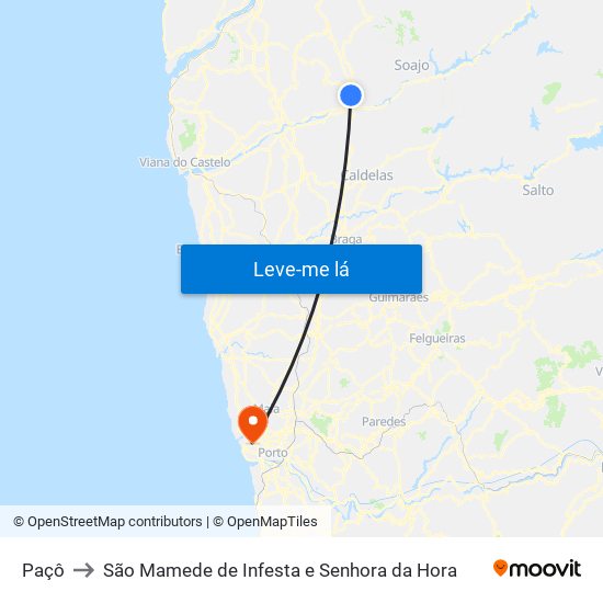 Paçô to São Mamede de Infesta e Senhora da Hora map