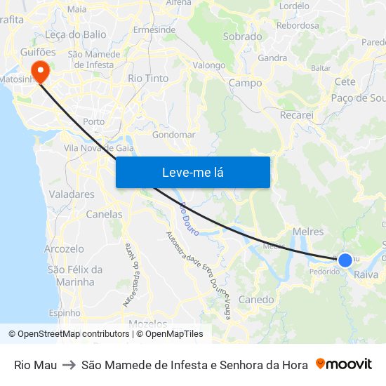 Rio Mau to São Mamede de Infesta e Senhora da Hora map