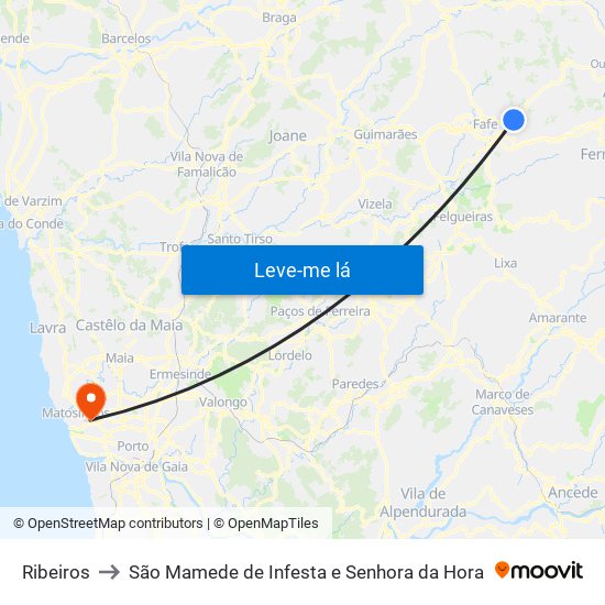 Ribeiros to São Mamede de Infesta e Senhora da Hora map