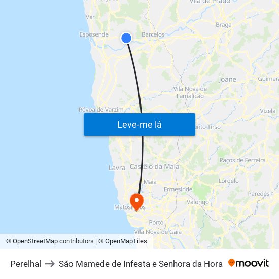 Perelhal to São Mamede de Infesta e Senhora da Hora map
