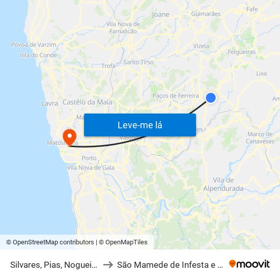 Silvares, Pias, Nogueira e Alvarenga to São Mamede de Infesta e Senhora da Hora map