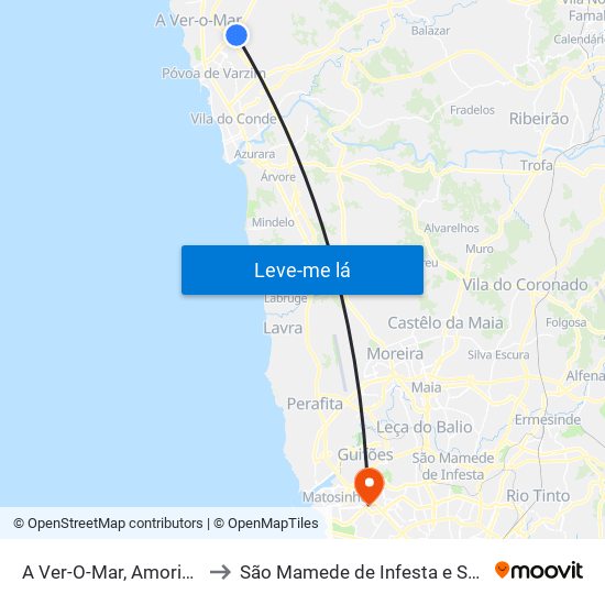 A Ver-O-Mar, Amorim e Terroso to São Mamede de Infesta e Senhora da Hora map