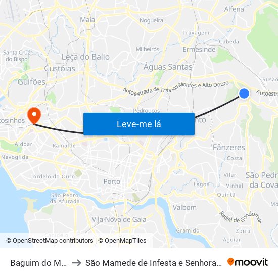 Baguim do Monte to São Mamede de Infesta e Senhora da Hora map