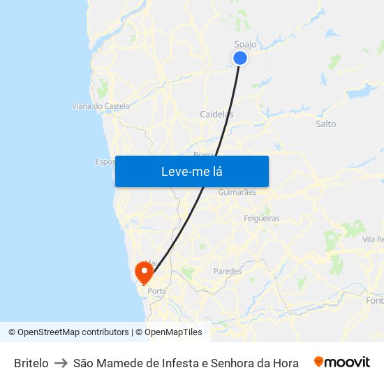 Britelo to São Mamede de Infesta e Senhora da Hora map