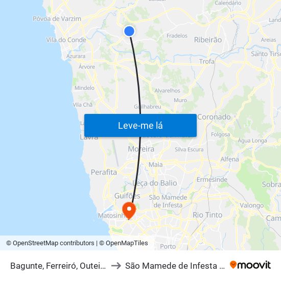 Bagunte, Ferreiró, Outeiro Maior e Parada to São Mamede de Infesta e Senhora da Hora map