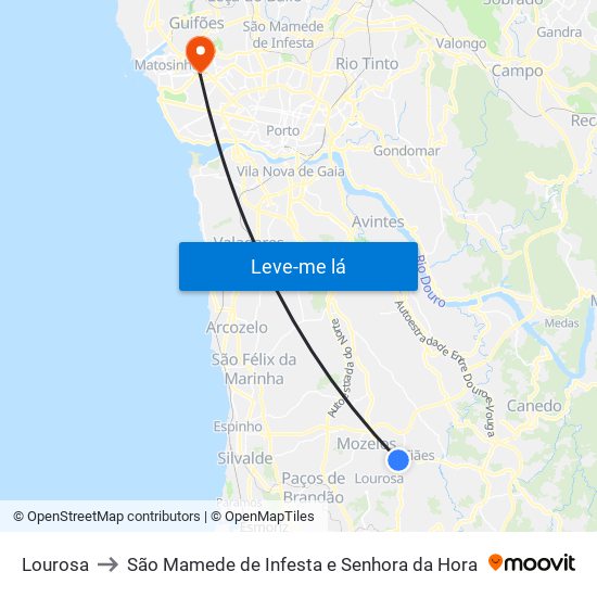 Lourosa to São Mamede de Infesta e Senhora da Hora map